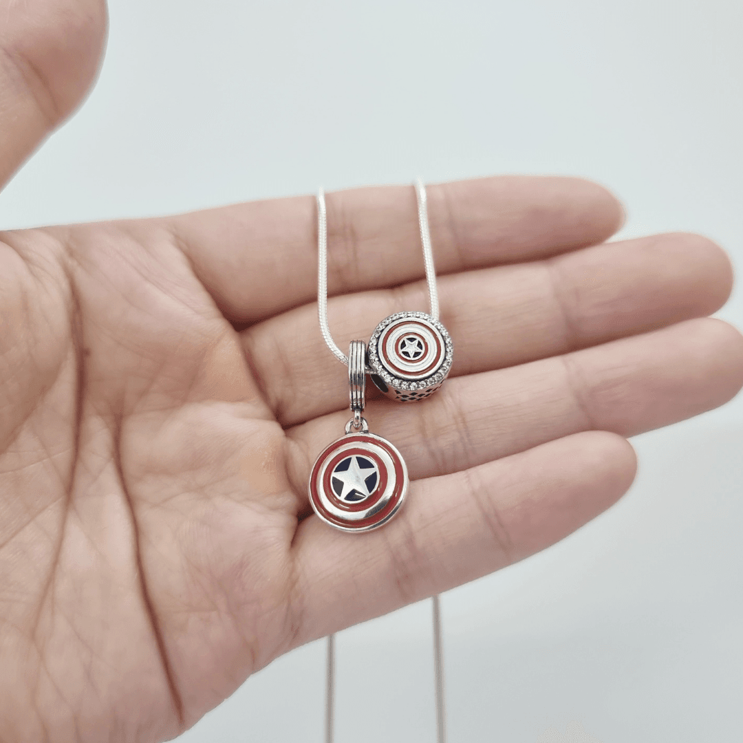 Dây chuyền mì mặt Đội trưởng Mỹ Captain America mix charm cho bé trai năng động Le’Mare Jewelry - Dây Chuyền Bạc Trẻ Em Le'mare Jewelry LMJ