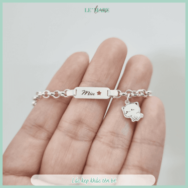 Lắc bạc khắc tên làm quà cho bé: Lắc mo BN04 mix charm rồng Le’Mare Jewelry - Ảnh 4