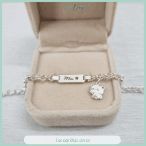 Lắc bạc khắc tên làm quà cho bé: Lắc mo BN04 mix charm mèo Le’Mare Jewelry Le'mare Jewelry LMJ