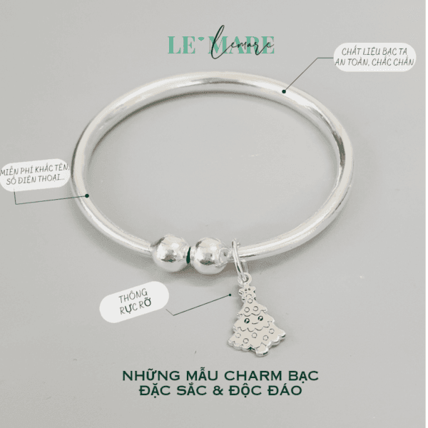Quà tặng bạc đáng yêu cho bé: Vòng bạc ta PN02 mix charm thiết kế khắc tên bé yêu Le’Mare Jewelry