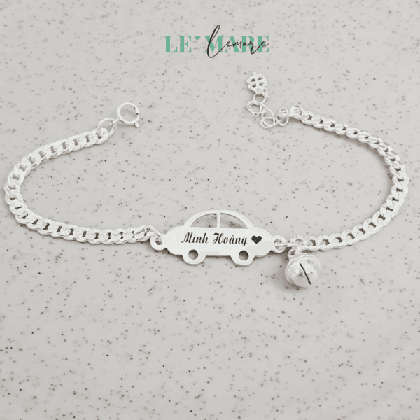 Lắc bạc ta dây dẹt mặt ôtô miễn phí khắc tên bé trai Le'Mare Jewelry