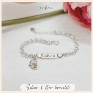 Lắc bạc khắc tên làm quà cho bé: Lắc mo BN04 mix charm mèo Le’Mare Jewelry Le'mare Jewelry LMJ
