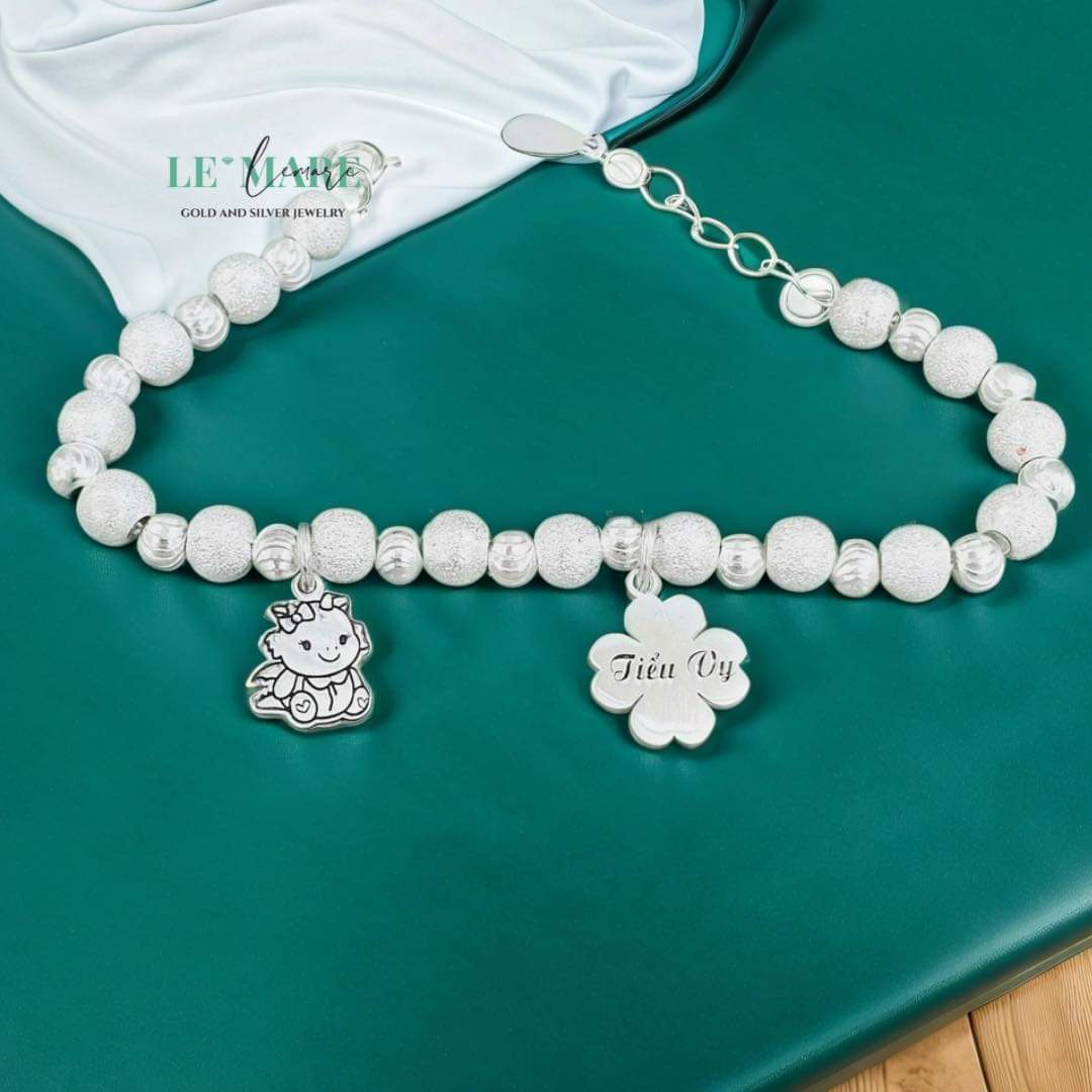 Lắc bi mix bạc ta thiết kế charm Rồng và miễn phí khắc tên cho bé Le’Mare Jewelry Le'mare Jewelry LMJ