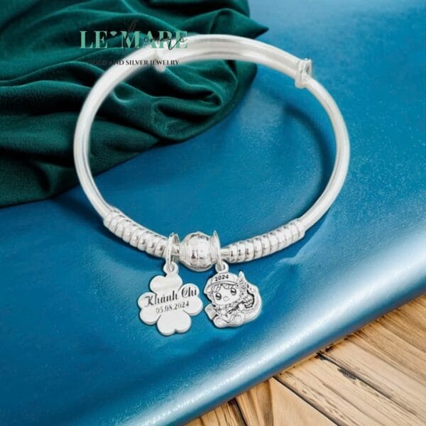 COMBO 399K VS bạc ta mix charm Rồng và tag cỏ may mắn khắc tên Le'Mare Jewelry