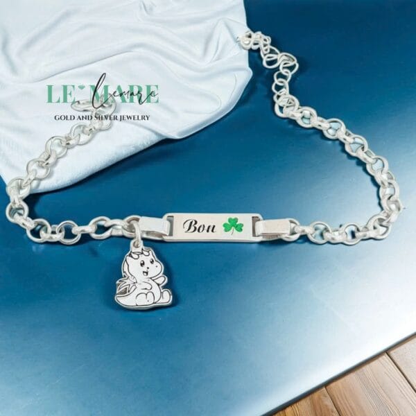 Lắc bạc khắc tên làm quà cho bé: Lắc mo BN04 mix charm rồng Le’Mare Jewelry