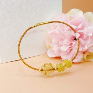 Vòng tay dây cáp bánh xe mix cỏ 4 lá thạch anh tóc vàng Le'Mare Jewelry – Gợi ý món quà độc đáo và ý nghĩa dành tặng người phụ nữ trân quý trong các dịp kỷ niệm, ngày lễ 20/10, 8/3... Le'mare Jewelry LMJ
