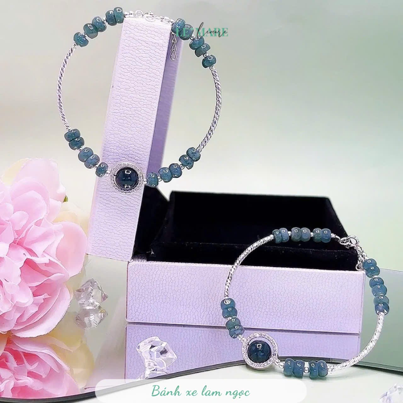 Vòng tay ống bạc bánh xe lam ngọc nước ngọc cực trong, mịn Le'Mare Jewelry – Gợi ý món quà độc đáo và ý nghĩa dành tặng người phụ nữ trân quý trong các dịp kỷ niệm, ngày lễ 20/10, 8/3... Le'mare Jewelry LMJ