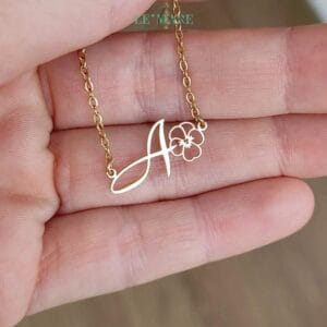 Letter Birth Flower Necklace, Birth Month Initial Pendant • Dây chuyền Chữ cái hoa tháng sinh LMJ Le'mare Jewelry LMJ