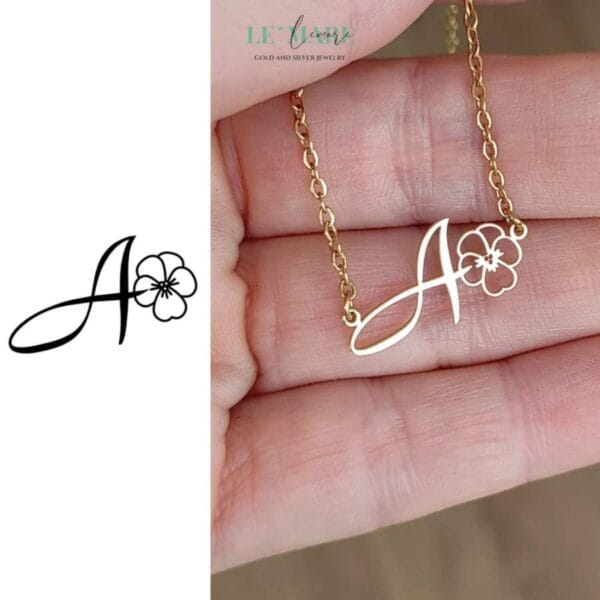 Letter Birth Flower Necklace, Birth Month Initial Pendant • Dây chuyền Chữ cái hoa tháng sinh LMJ - Ảnh 2