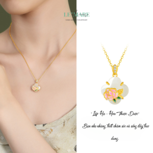 Dây Chuyền Bạc Nữ Ngọc Hoà Điền Cỏ Bốn Lá, Hoạ Tiết 24 Loài Hoa Tượng Trưng Cho Khí Chất Người Phụ Nữ BNDC57 Le'mare Jewelry LMJ
