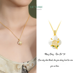 Dây Chuyền Bạc Nữ Ngọc Hoà Điền Cỏ Bốn Lá, Hoạ Tiết 24 Loài Hoa Tượng Trưng Cho Khí Chất Người Phụ Nữ BNDC57 Le'mare Jewelry LMJ