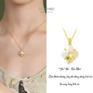 Dây Chuyền Bạc Nữ Ngọc Hoà Điền Cỏ Bốn Lá, Hoạ Tiết 24 Loài Hoa Tượng Trưng Cho Khí Chất Người Phụ Nữ BNDC57 Le'mare Jewelry LMJ