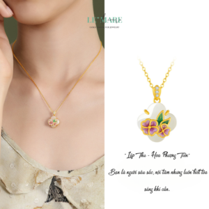 Dây Chuyền Bạc Nữ Ngọc Hoà Điền Cỏ Bốn Lá, Hoạ Tiết 24 Loài Hoa Tượng Trưng Cho Khí Chất Người Phụ Nữ BNDC57 Le'mare Jewelry LMJ