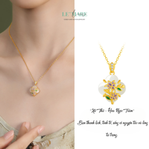 Dây Chuyền Bạc Nữ Ngọc Hoà Điền Cỏ Bốn Lá, Hoạ Tiết 24 Loài Hoa Tượng Trưng Cho Khí Chất Người Phụ Nữ BNDC57 Le'mare Jewelry LMJ