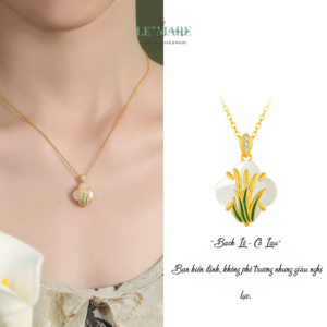 Dây Chuyền Bạc Nữ Ngọc Hoà Điền Cỏ Bốn Lá, Hoạ Tiết 24 Loài Hoa Tượng Trưng Cho Khí Chất Người Phụ Nữ BNDC57 Le'mare Jewelry LMJ