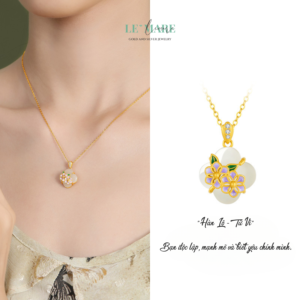 Dây Chuyền Bạc Nữ Ngọc Hoà Điền Cỏ Bốn Lá, Hoạ Tiết 24 Loài Hoa Tượng Trưng Cho Khí Chất Người Phụ Nữ BNDC57 Le'mare Jewelry LMJ