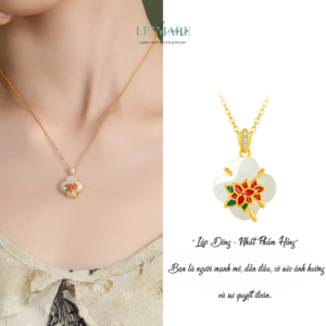 Dây Chuyền Bạc Nữ Ngọc Hoà Điền Cỏ Bốn Lá, Hoạ Tiết 24 Loài Hoa Tượng Trưng Cho Khí Chất Người Phụ Nữ BNDC57 Le'mare Jewelry LMJ