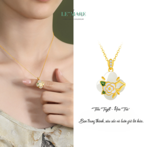 Dây Chuyền Bạc Nữ Ngọc Hoà Điền Cỏ Bốn Lá, Hoạ Tiết 24 Loài Hoa Tượng Trưng Cho Khí Chất Người Phụ Nữ BNDC57 Le'mare Jewelry LMJ