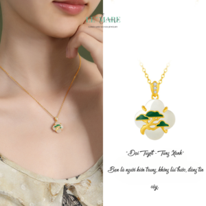 Dây Chuyền Bạc Nữ Ngọc Hoà Điền Cỏ Bốn Lá, Hoạ Tiết 24 Loài Hoa Tượng Trưng Cho Khí Chất Người Phụ Nữ BNDC57 Le'mare Jewelry LMJ