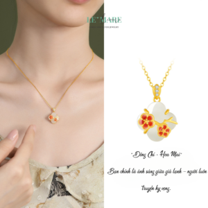 Dây Chuyền Bạc Nữ Ngọc Hoà Điền Cỏ Bốn Lá, Hoạ Tiết 24 Loài Hoa Tượng Trưng Cho Khí Chất Người Phụ Nữ BNDC57 Le'mare Jewelry LMJ