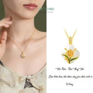 Dây Chuyền Bạc Nữ Ngọc Hoà Điền Cỏ Bốn Lá, Hoạ Tiết 24 Loài Hoa Tượng Trưng Cho Khí Chất Người Phụ Nữ BNDC57 Le'mare Jewelry LMJ
