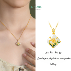 Dây Chuyền Bạc Nữ Ngọc Hoà Điền Cỏ Bốn Lá, Hoạ Tiết 24 Loài Hoa Tượng Trưng Cho Khí Chất Người Phụ Nữ BNDC57 Le'mare Jewelry LMJ