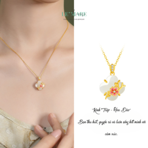 Dây Chuyền Bạc Nữ Ngọc Hoà Điền Cỏ Bốn Lá, Hoạ Tiết 24 Loài Hoa Tượng Trưng Cho Khí Chất Người Phụ Nữ BNDC57 Le'mare Jewelry LMJ