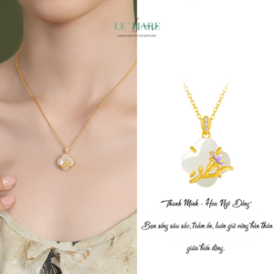 Dây Chuyền Bạc Nữ Ngọc Hoà Điền Cỏ Bốn Lá, Hoạ Tiết 24 Loài Hoa Tượng Trưng Cho Khí Chất Người Phụ Nữ BNDC57 Le'mare Jewelry LMJ