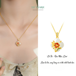 Dây Chuyền Bạc Nữ Ngọc Hoà Điền Cỏ Bốn Lá, Hoạ Tiết 24 Loài Hoa Tượng Trưng Cho Khí Chất Người Phụ Nữ BNDC57 Le'mare Jewelry LMJ