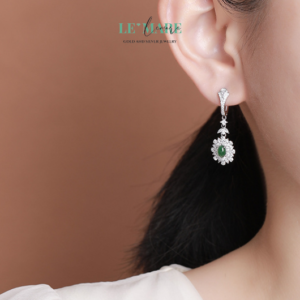 Khuyên tai Ngọc Bích bọc Bạc S999 BNKT01 Le'mare Jewelry LMJ