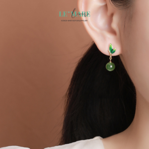 Khuyên tai Ngọc Bích bọc Bạc S999 BNKT10 Le'mare Jewelry LMJ