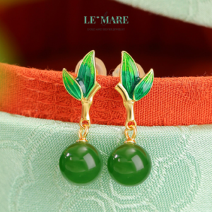 Khuyên tai Ngọc Bích bọc Bạc S999 BNKT10 Le'mare Jewelry LMJ