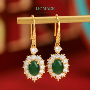 Khuyên tai Ngọc Bích nữ BNKT28 Le'mare Jewelry LMJ