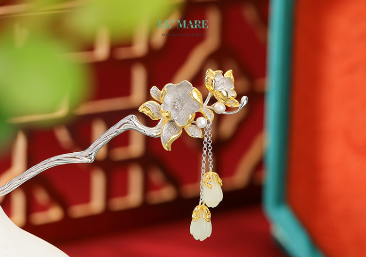 Trâm Cài Tóc Ngọc Bích Mai Vàng Đón Phú Quý BNTC07 Le'mare Jewelry LMJ