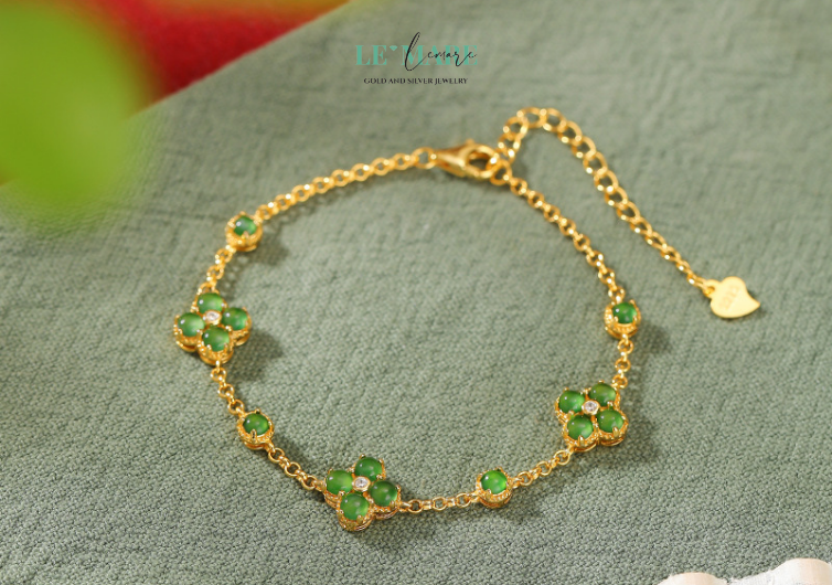 Lắc Tay Bạc Nữ Ngọc Bích Cỏ Bốn Lá May Mắn – Duyên Dáng và Bình An BNVT06 Một món quà xinh xắn, đầy tâm ý