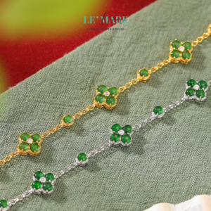 Lắc Tay Bạc Nữ Ngọc Bích Cỏ Bốn Lá May Mắn – Duyên Dáng và Bình An BNVT06 Lắc Tay Bạc Nữ Ngọc Bích Cỏ Bốn Lá May Mắn – Duyên Dáng và Bình An BNVT06 Le'mare Jewelry LMJ