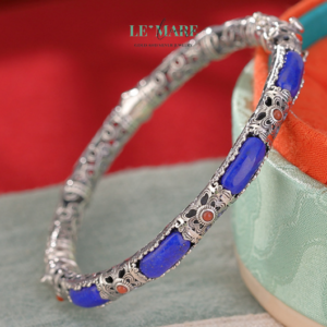 Vòng tay ngọc bích bọc bạc BNVT11 Le'mare Jewelry LMJ