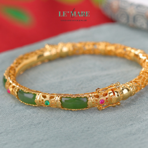 Vòng tay ngọc bích bọc bạc BNVT11 Le'mare Jewelry LMJ
