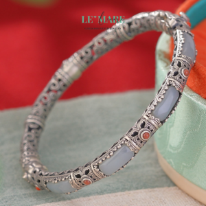 Vòng tay ngọc bích bọc bạc BNVT11 Le'mare Jewelry LMJ