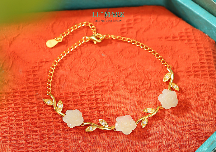 Vòng tay ngọc bích nữ Florabéa – Khi Hoa Lá Và Ngọc Bích Cùng Thì Thầm Trên Cổ Tay BNVT18 Le'mare Jewelry LMJ