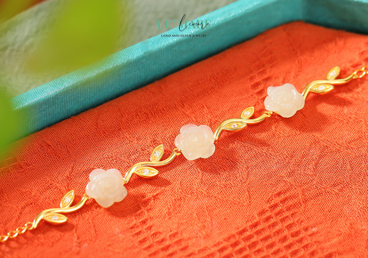Vòng tay ngọc bích nữ Florabéa – Khi Hoa Lá Và Ngọc Bích Cùng Thì Thầm Trên Cổ Tay BNVT18 Le'mare Jewelry LMJ