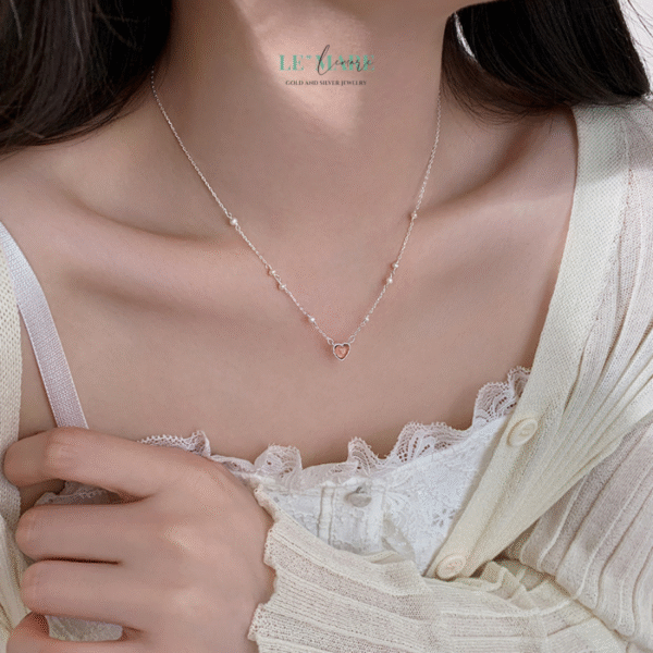 Dây chuyền bạc nữ Tâm Hường – Trái tim hồng dịu dàng đặt trên cổ em BNDC88 - Ảnh 2