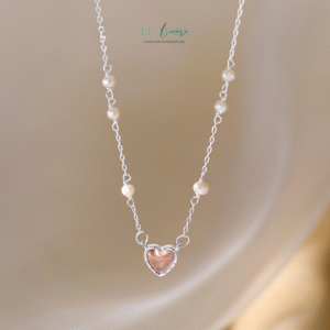 Dây chuyền bạc nữ Tâm Hường – Trái tim hồng dịu dàng đặt trên cổ em BNDC88 Le'mare Jewelry LMJ