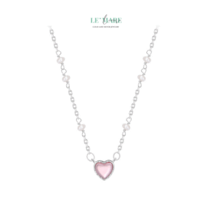 Dây chuyền bạc nữ Tâm Hường – Trái tim hồng dịu dàng đặt trên cổ em BNDC88 Le'mare Jewelry LMJ