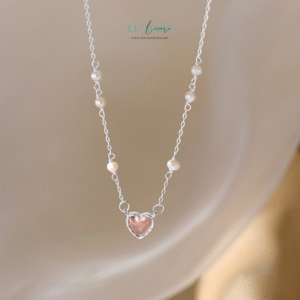 Dây chuyền bạc nữ Tâm Hường – Trái tim hồng dịu dàng đặt trên cổ em BNDC88 Le'mare Jewelry LMJ