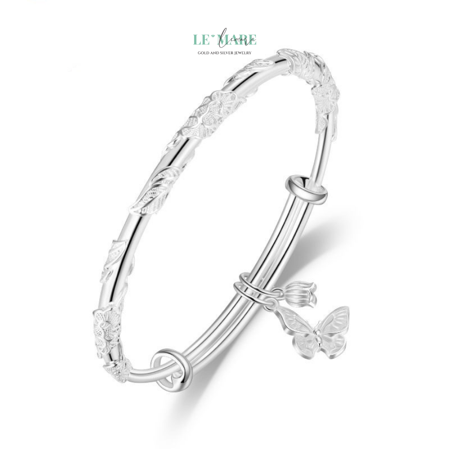 Vòng Tay Bạc Nữ Lá Bay Hương Sắc BNVT31 Le'mare Jewelry LMJ