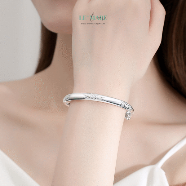 Bạch Liên – Vòng Tay Bạc Nữ Thanh Khiết Như Một Đóa Sen Trắng BNVT106 - Ảnh 2