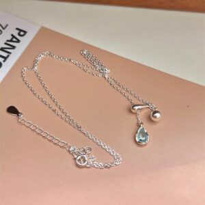 Dây chuyền bạc S925 hình giọt nước màu xanh lam dành cho nữ Le'mare Jewelry LMJ