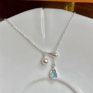 Dây chuyền bạc S925 hình giọt nước màu xanh lam dành cho nữ Le'mare Jewelry LMJ