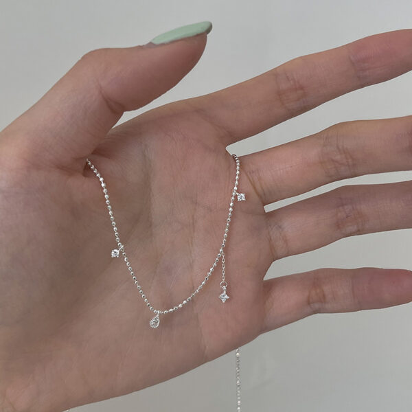 Dây chuyền tua rua hình giọt nước bạc s925 thời trang dành cho nữ, kiểu dáng sang trọng, đính kim cương lấp lánh.